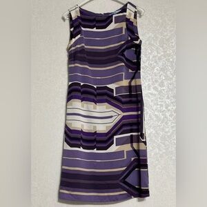 Antonio Melani Purple 100% Silk Lined Sleeveless‎ Geometric Knee Length Dress 0